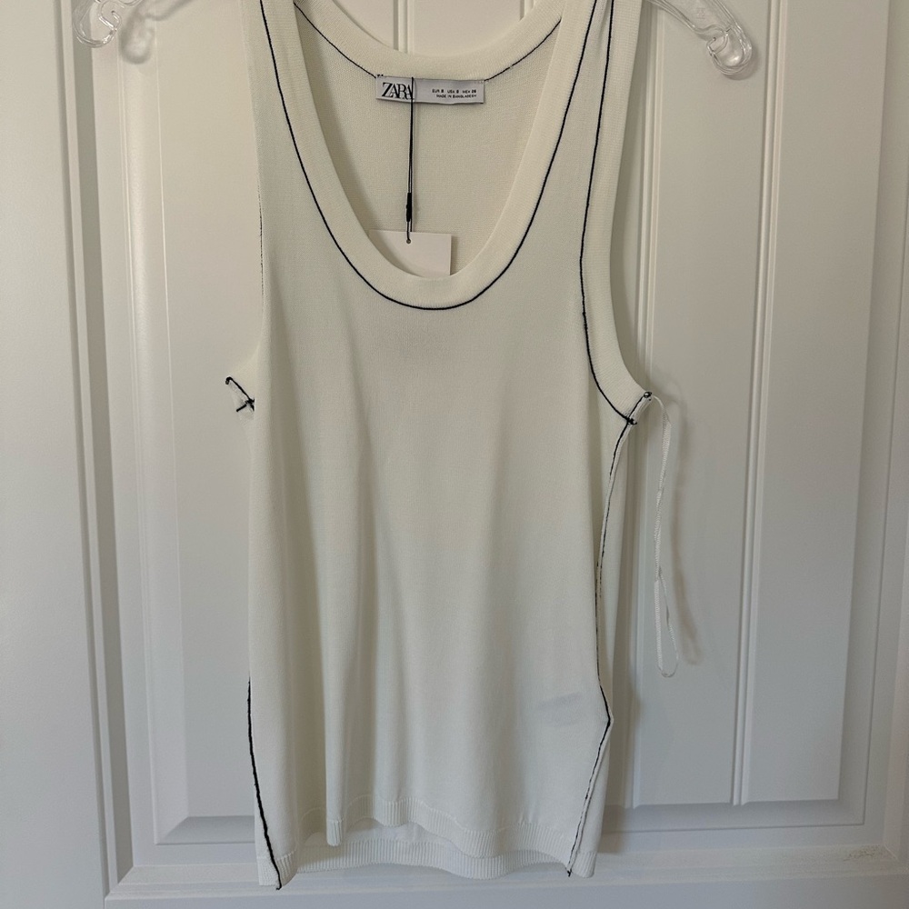 Zara Cream Tank Top with Black Trim S NWT